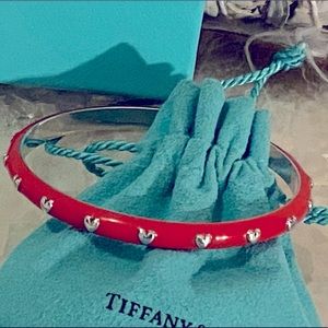 Tiffany & Co Red Enamel Hearts Bangle Bracelet!